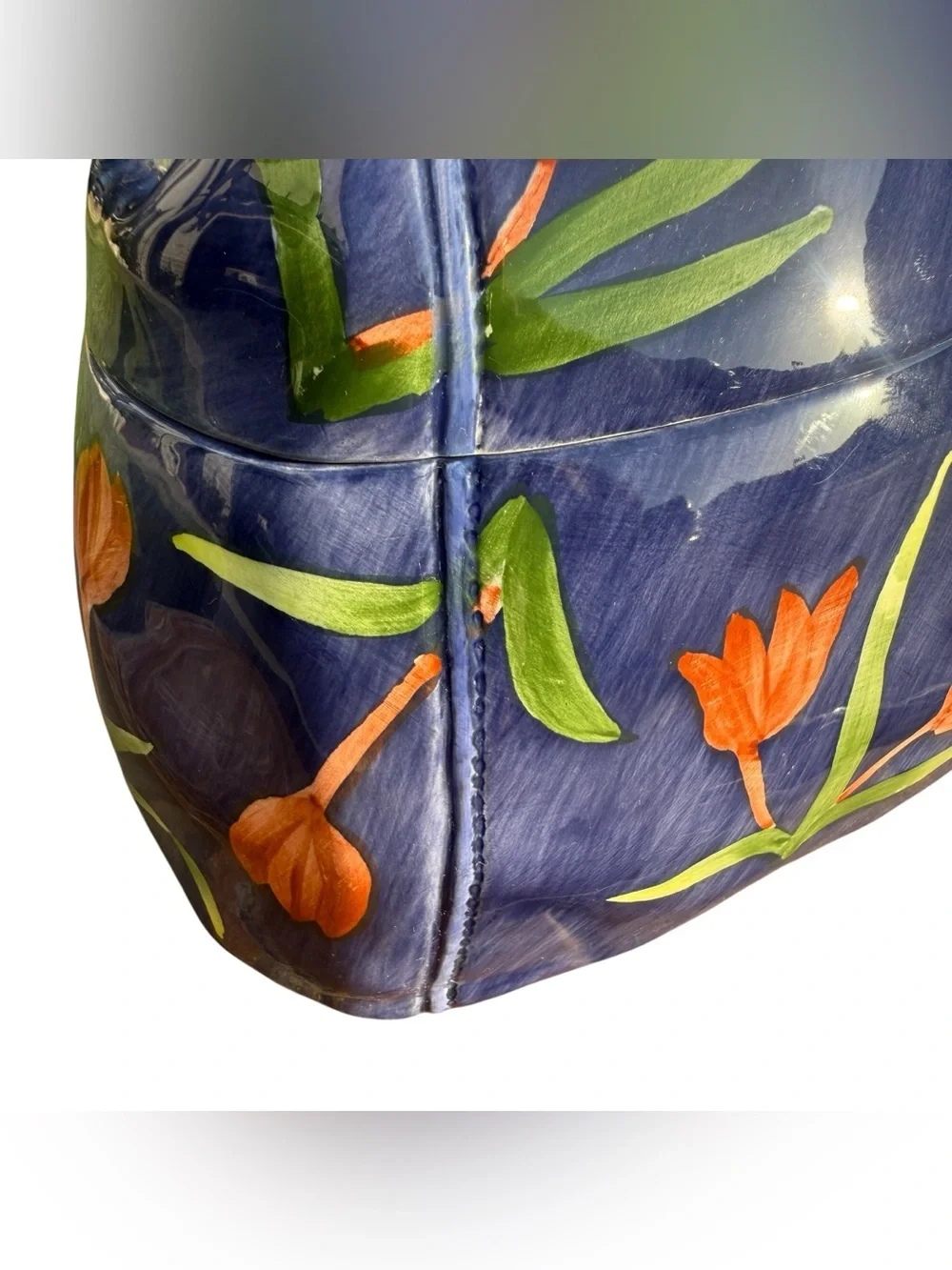 Blue Tulip Handbag Cookie Jar Ceramic Canister Spring Floral Kitchen Decor Gift